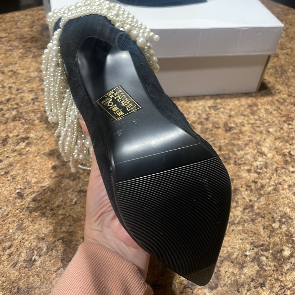 NEW NWOB AKIRA BLACK & PEARL FRINGE BOOTS POINTED TOE STILETTO HEEL 8 - Picture 5 of 5
